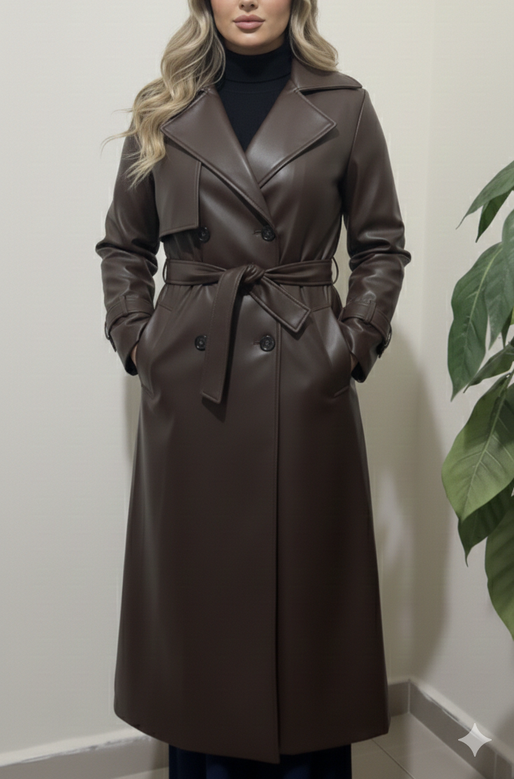 Brown leather coat